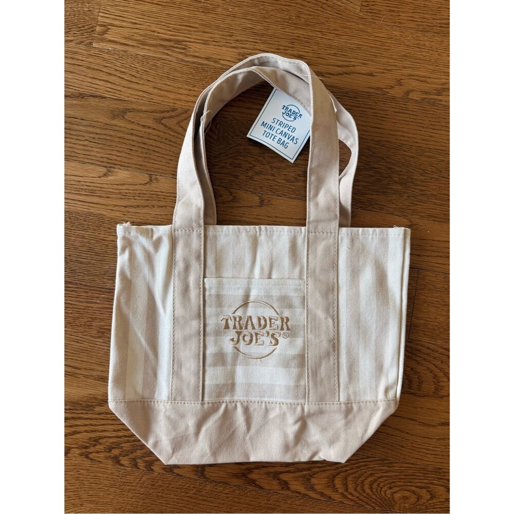 NWT Trader Joe’s Mini Canvas Tote Bags - Beige Stripe Summer 2026